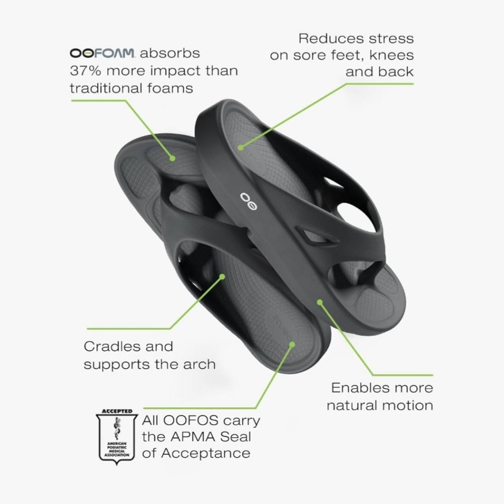 Oofos Mens Womens Premium New Black Sandals Flip Flops M8 W10 EUR41 - Picture 3 of 7